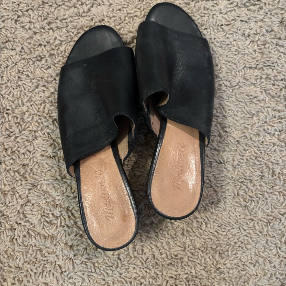 Madewell Black Leather Slide Mules